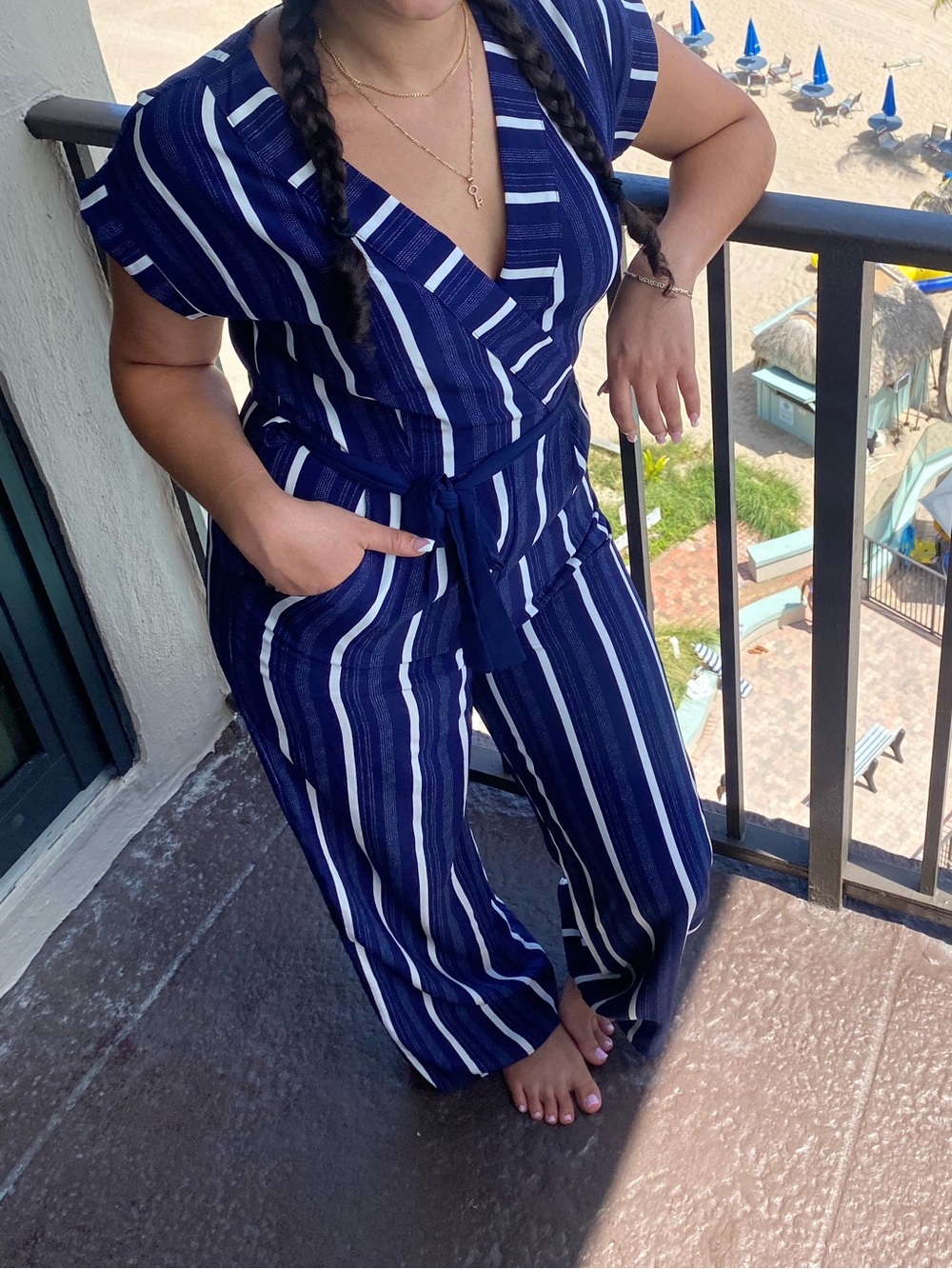 Navy Stripe Wrap Jumpsuit Dress